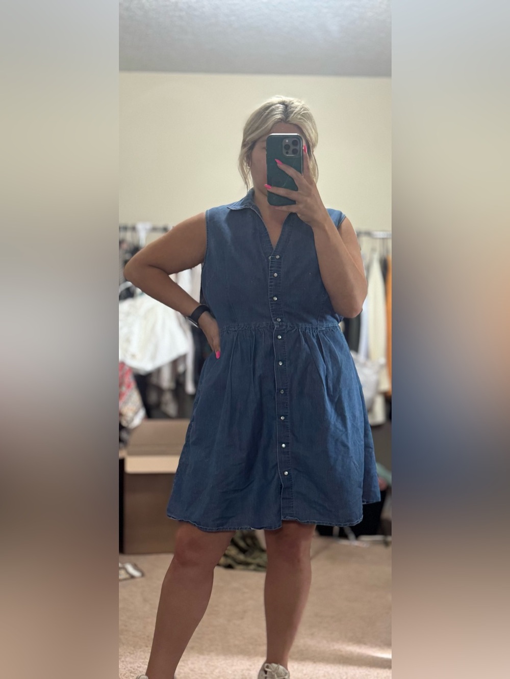 Speed Control Sleeveless Button-Front Dress in Denim Blue